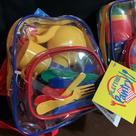 🆕 Two Clear Kid Size Backpacks filled with plastic,TOY, Kitchen play sets - Picture 2 of 9
